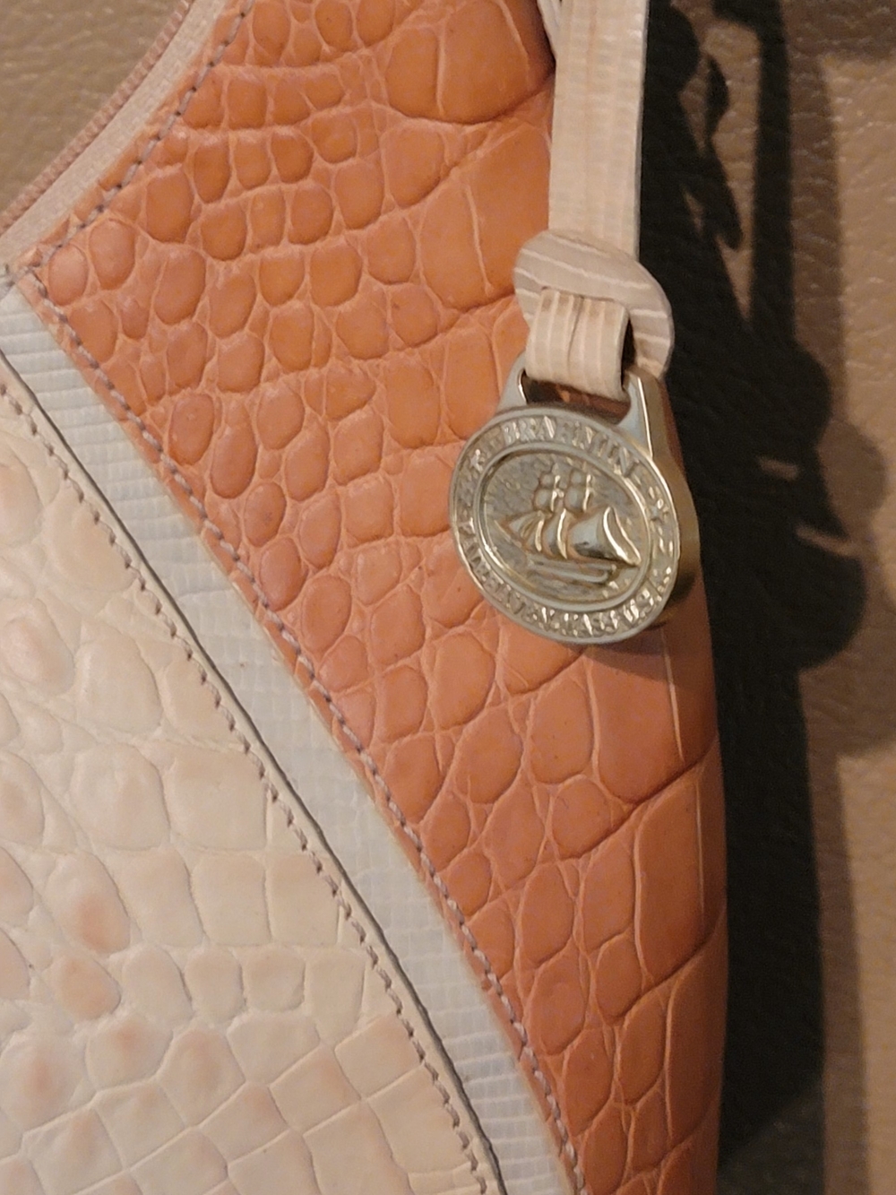 BRAHMIN Two-Tone Cream and Tan Croc-Embossed Shoulder Bag - Picture 3 of 16